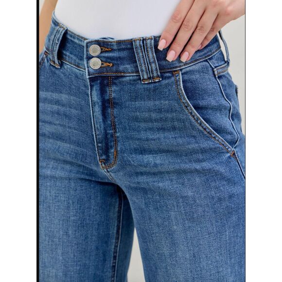 Judy Blue High Waist Double Button Wide Leg Jeans Medium Wash Size 7/28 - Picture 5 of 16